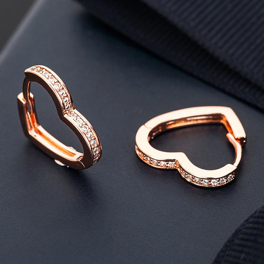 Heart Huggie Hoop Earrings - Rose Gold