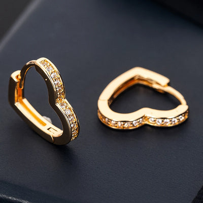 Heart Huggie Hoop Earrings - Gold
