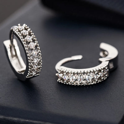 Crystal Huggie Hoop Earrings - Silver