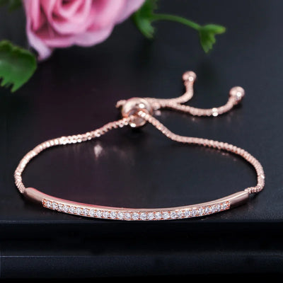 Pave Bar Slider Bracelet - Rose Gold