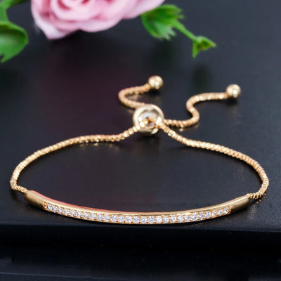 Pave Bar Slider Bracelet - Gold
