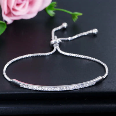 Pave Bar Slider Bracelet - Silver