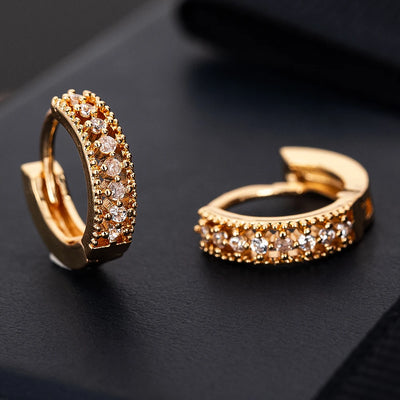 Crystal Huggie Hoop Earrings - Gold