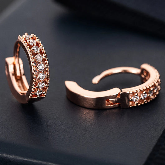 Crystal Huggie Hoop Earrings - Rose Gold