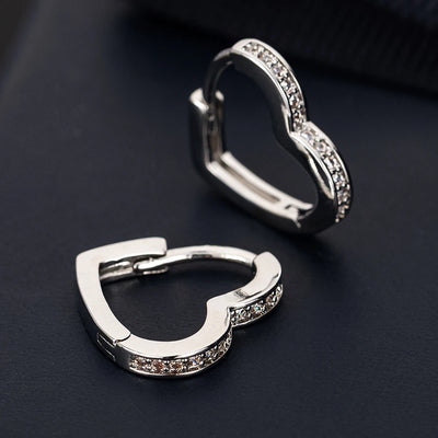 Heart Huggie Hoop Earrings - Silver