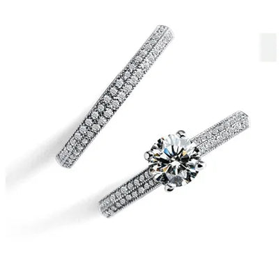 Double Band Bridal Ring Set - worn