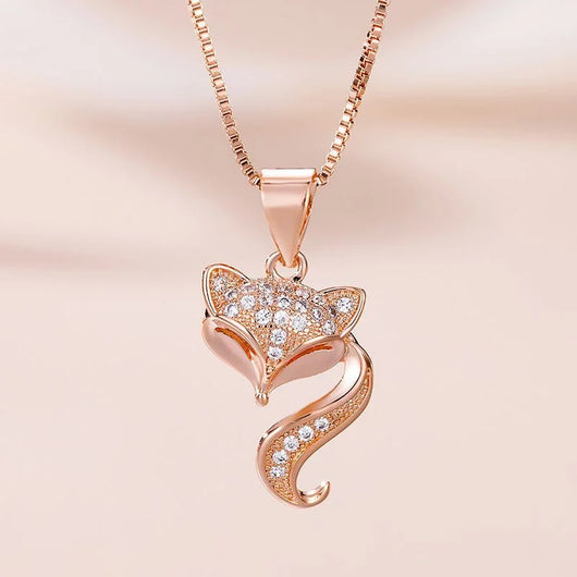 Fox Pendant Necklace - Rose Gold