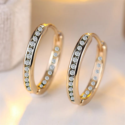 Vintage Crystal Hoop Earrings - Gold