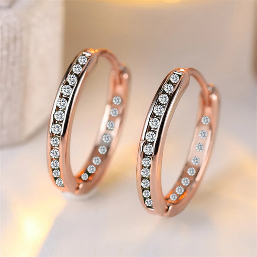Vintage Crystal Hoop Earrings - Rose Gold