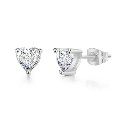 Heart Crystal Stud Earrings - Silver