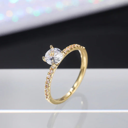 Pave Solitaire Ring - Gold