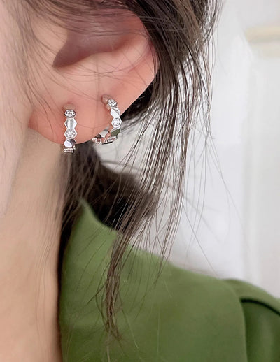 Honeycomb Hoop Earrings - Silver