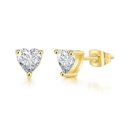 Heart Crystal Stud Earrings - Gold