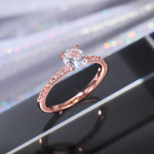 Pave Solitaire Ring - Rose Gold