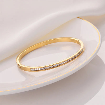 Crystal Channel Bangle - Gold