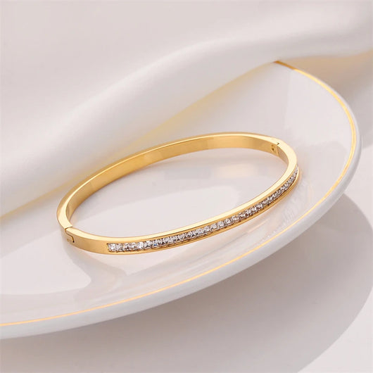 Crystal Channel Bangle - Gold