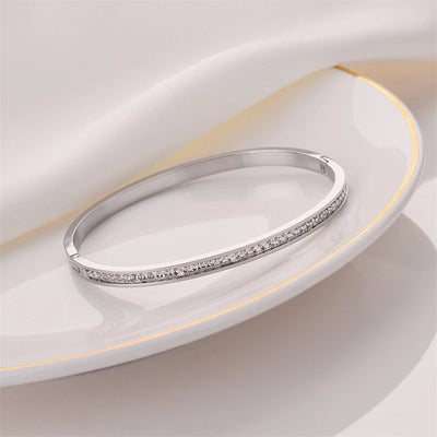 Crystal Channel Bangle - Silver
