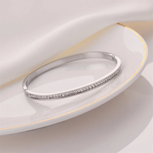 Crystal Channel Bangle - Silver