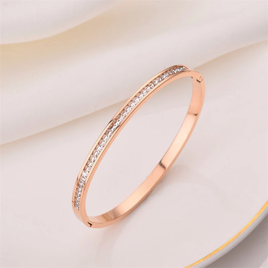 Crystal Channel Bangle - Rose Gold