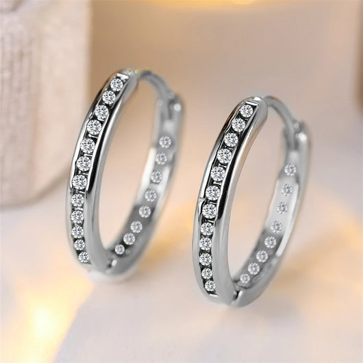 Vintage Crystal Hoop Earrings - Silver