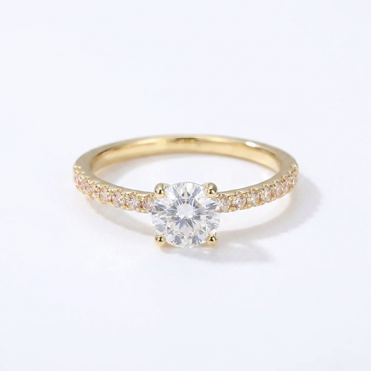 Pave Solitaire Ring - Gold