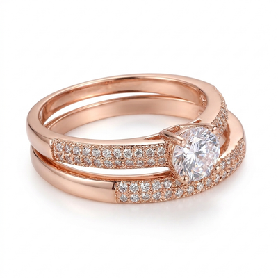 Double Band Bridal Ring Set - Rose Gold