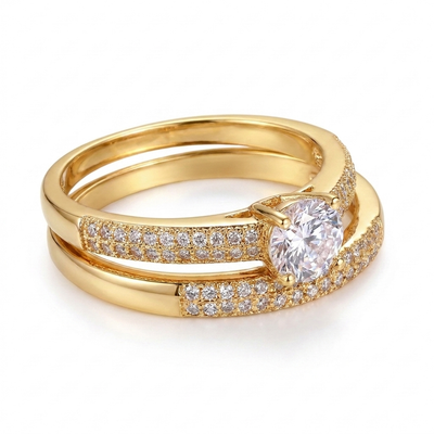 Double Band Bridal Ring Set - Gold