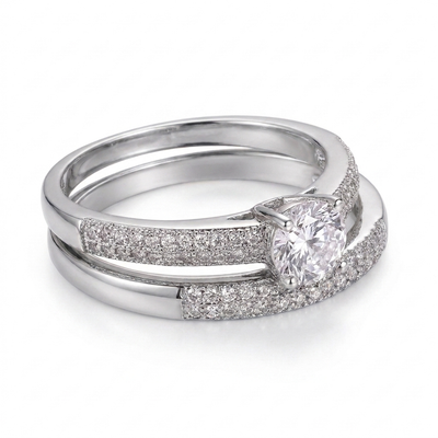 Double Band Bridal Ring Set - Silver