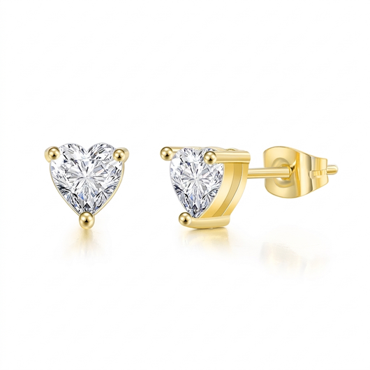 Heart Crystal Stud Earrings - Gold