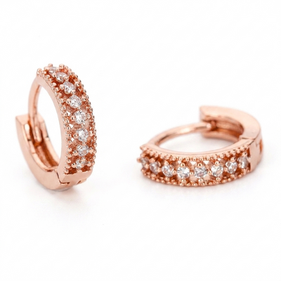 Crystal Huggie Hoop Earrings - Rose Gold