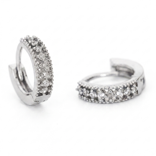 Crystal Huggie Hoop Earrings - Silver