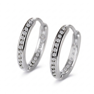 Vintage Crystal Hoop Earrings - Silver
