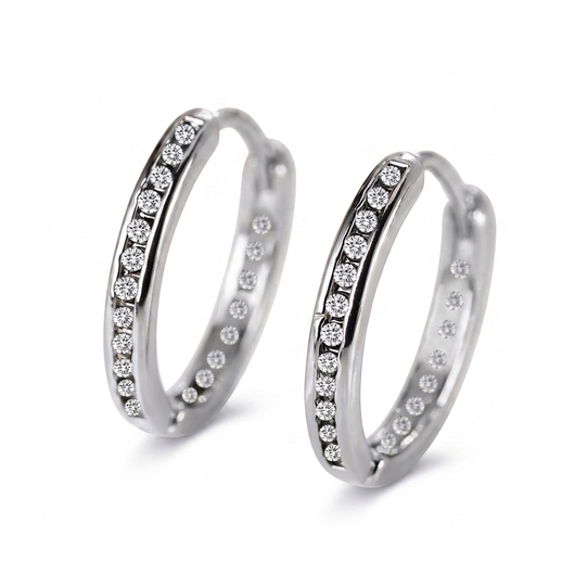 Vintage Crystal Hoop Earrings - Silver