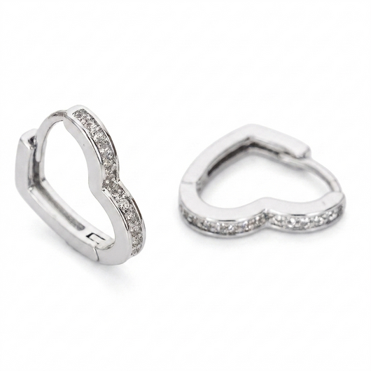 Heart Huggie Hoop Earrings - Silver