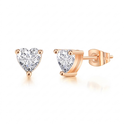 Heart Crystal Stud Earrings - Rose Gold