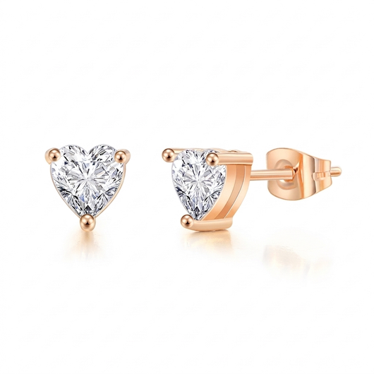 Heart Crystal Stud Earrings - Rose Gold