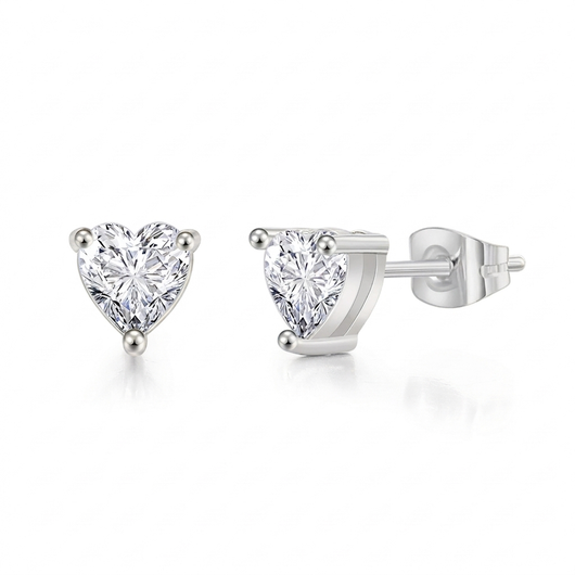 Heart Crystal Stud Earrings - Silver