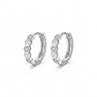 Honeycomb Hoop Earrings - Silver