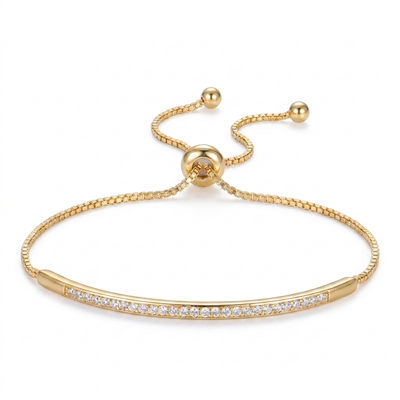 Pave Bar Slider Bracelet - Gold