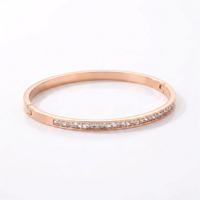 Crystal Channel Bangle - Rose Gold