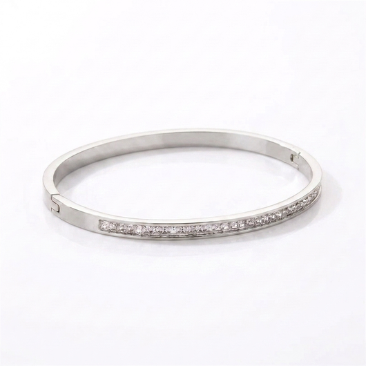 Crystal Channel Bangle - Silver