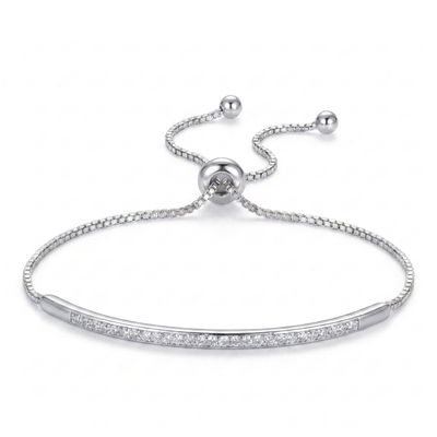 Pave Bar Slider Bracelet - Silver
