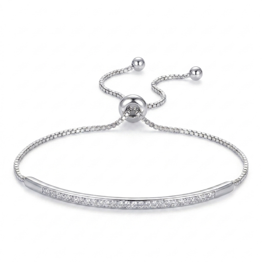 Pave Bar Slider Bracelet - Silver