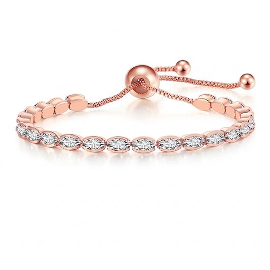 Oval Crystal Slider Bracelet - Rose Gold