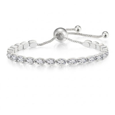 Oval Crystal Slider Bracelet - Silver