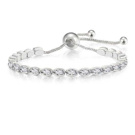 Oval Crystal Slider Bracelet - Silver