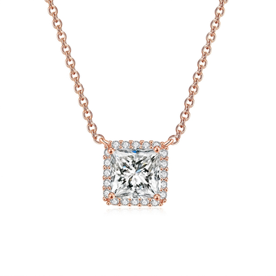 Princess Halo Pendant Necklace - Rose Gold