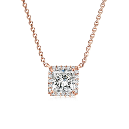 Princess Halo Pendant Necklace - Rose Gold