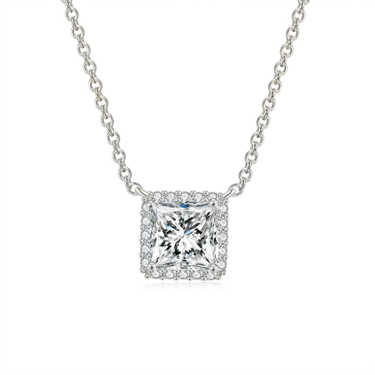 Princess Halo Pendant Necklace - Silver